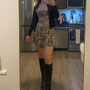 Urban Outfitters Bow Tie Leopard Mini Dress